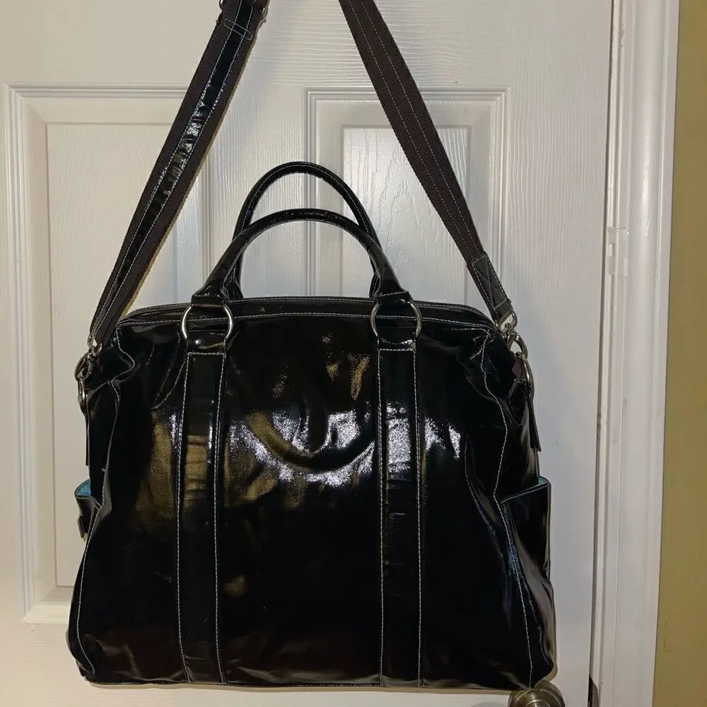 Urban Junket Black patent coated Canvas extra large JB laptop tote/shoul…